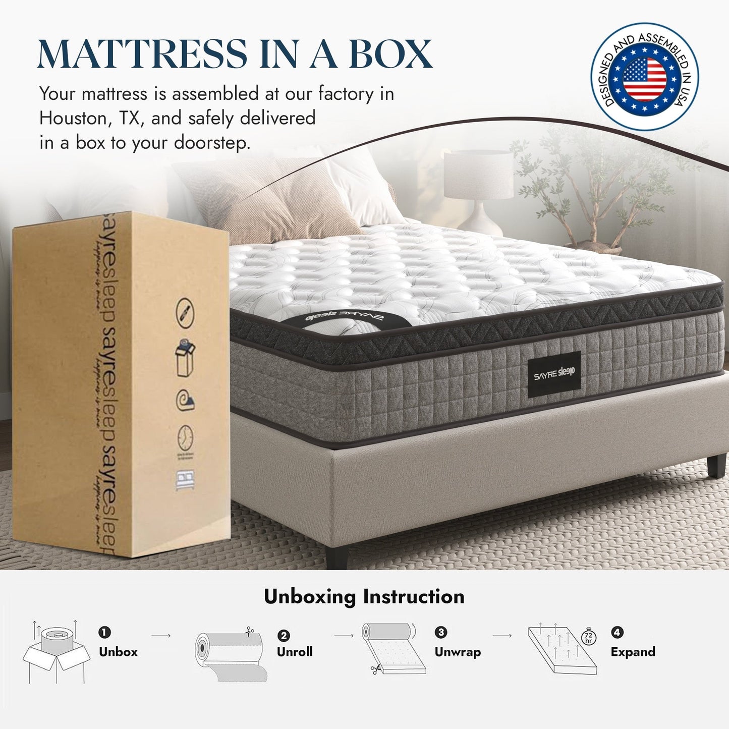 Assembled in USA - 10 Diamond Hybrid Mattress Pocket Coil and Cool Gel Memory Foam