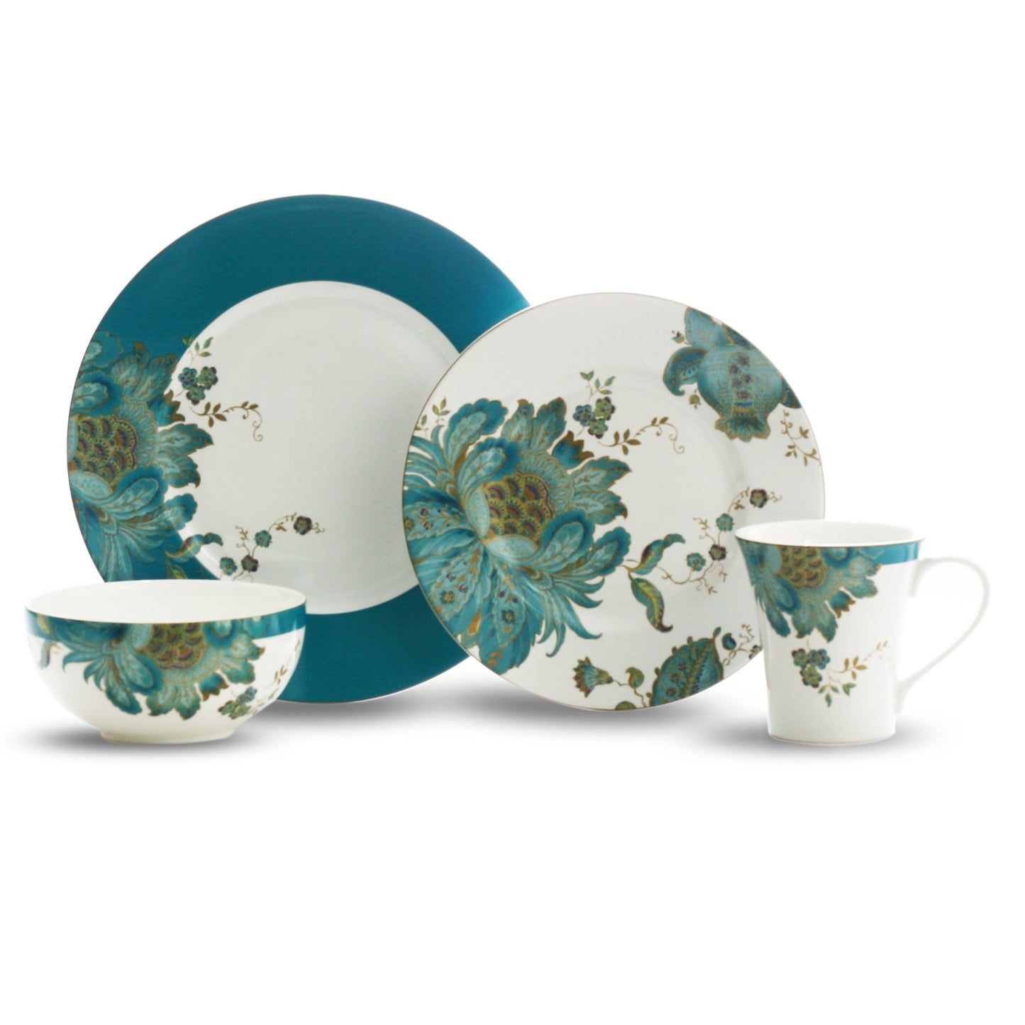 222 Fifth Eliza 16-Piece Porcelain Dinnerware Set, Teal