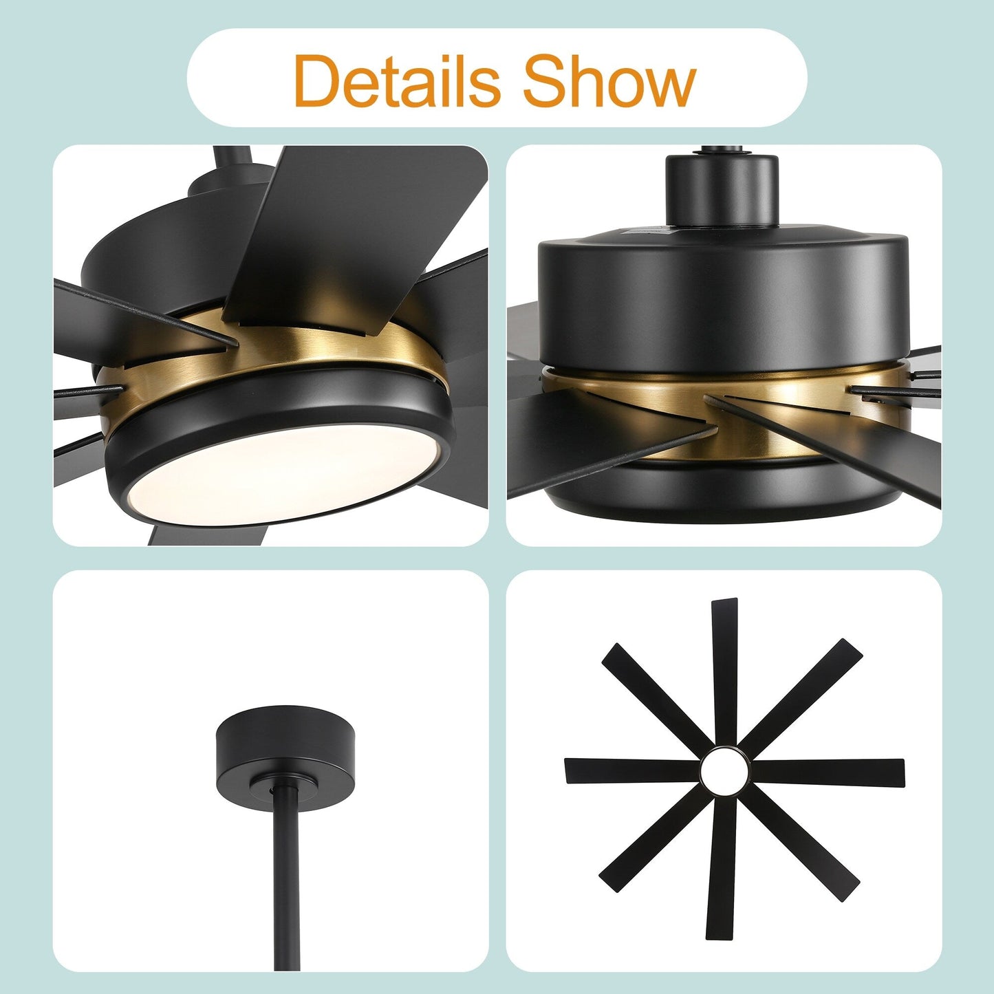 65 Inch 8-Blade Black LED Ceiling Fan with Light and Remote