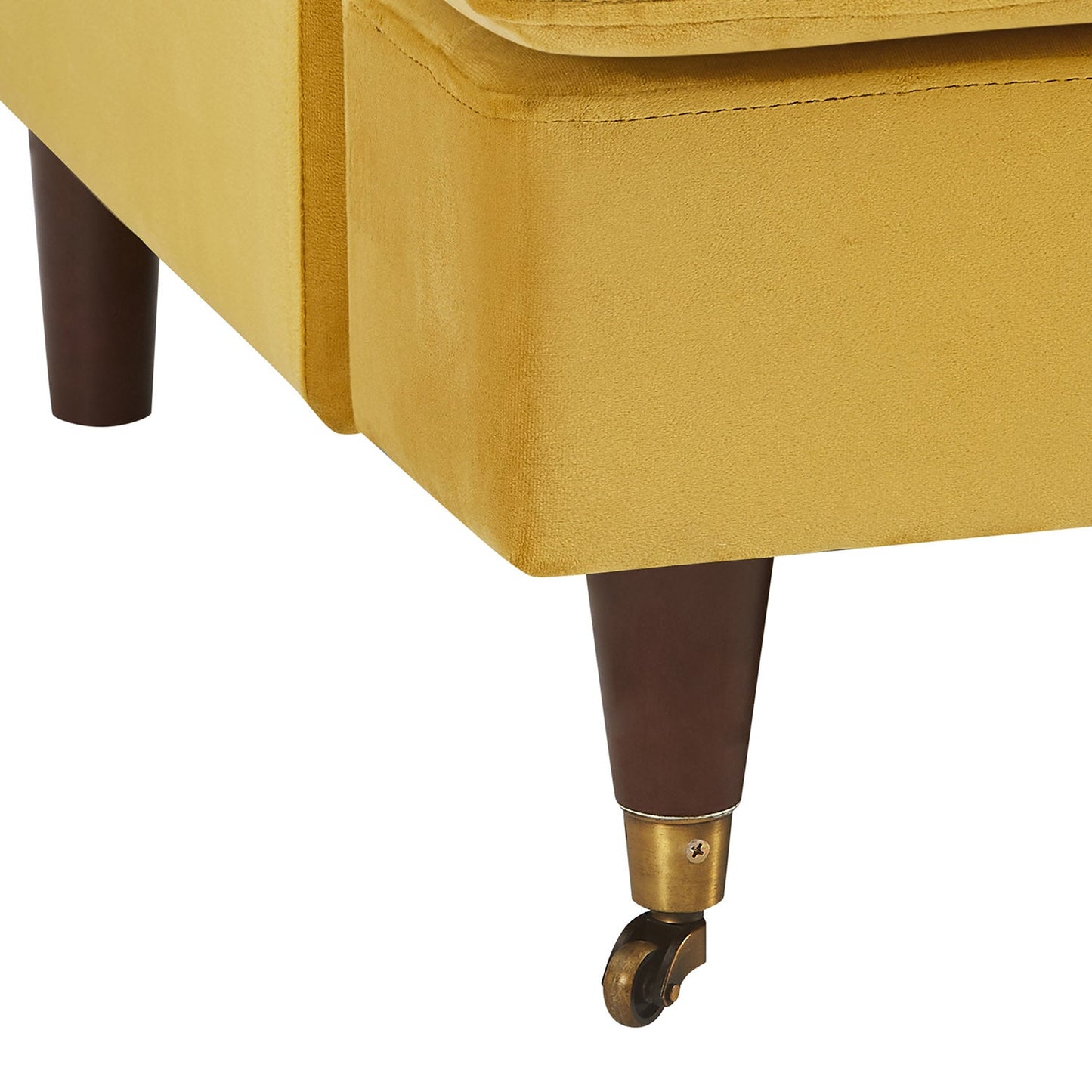Brigette 3-Seater Mustard Velvet Sofa with Antique Brass Castor Legs