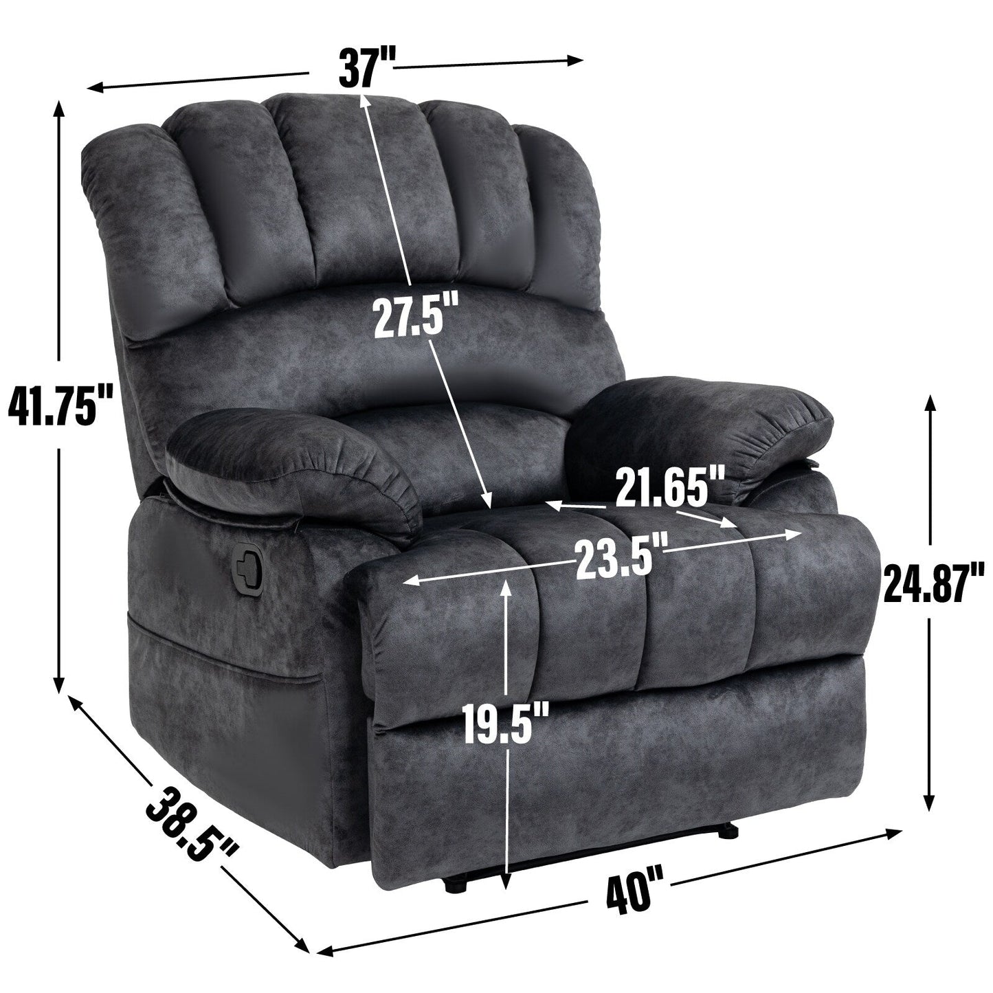 Large Manual Recliner Chair for Adult, Comfortable Fabric Single Recliner Sofa, Overstuffed Reclining Chair for Living Room