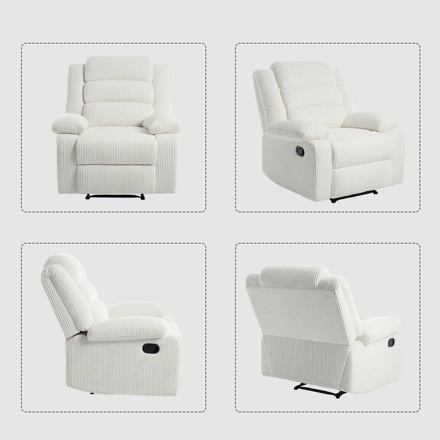 Modern Corduroy Manual Recliner Chair, Lounger Adjustable Recliners with Wide Armrest