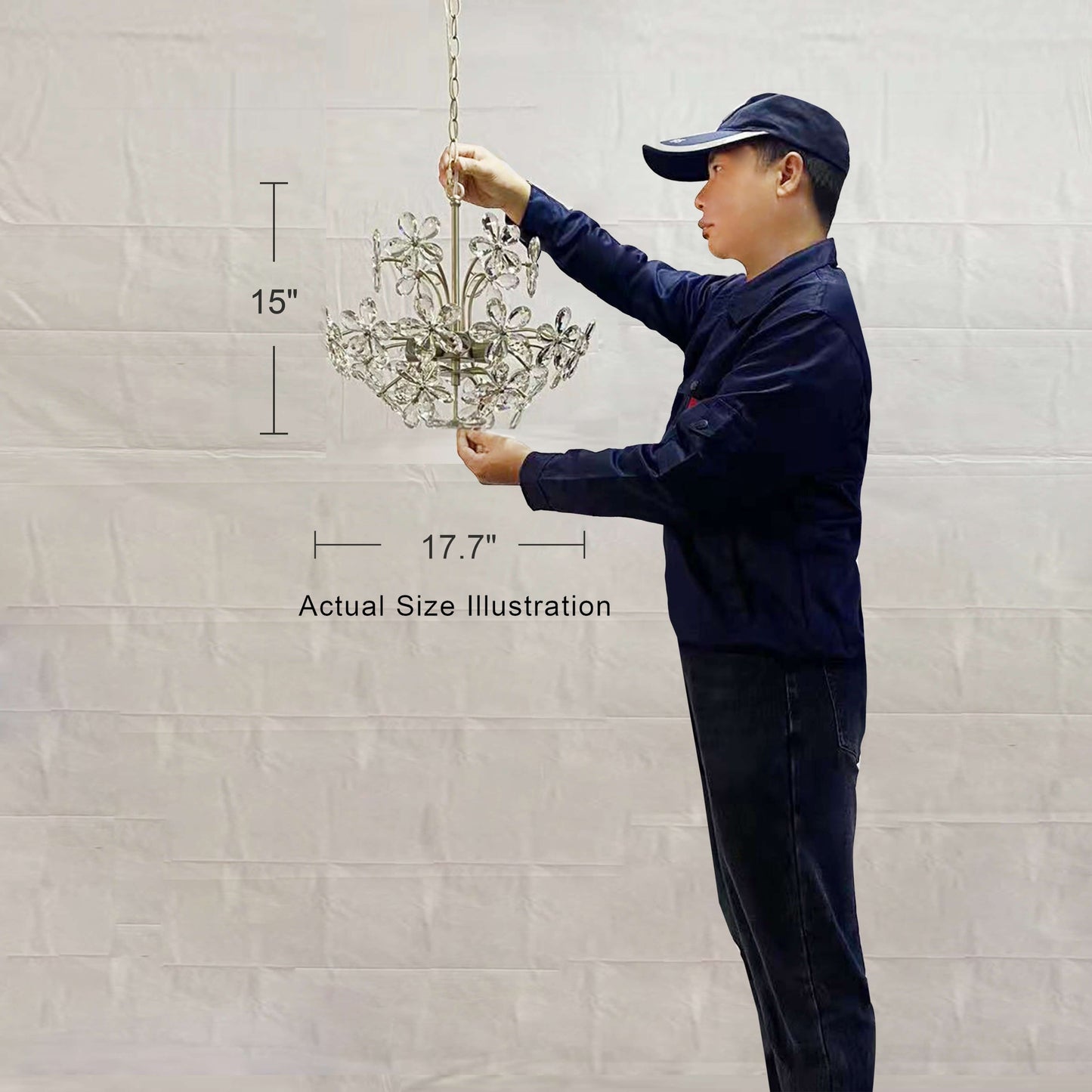 Rosa 6-Light Brushed Silver-ish Champagne Flower Crystal Chandelier