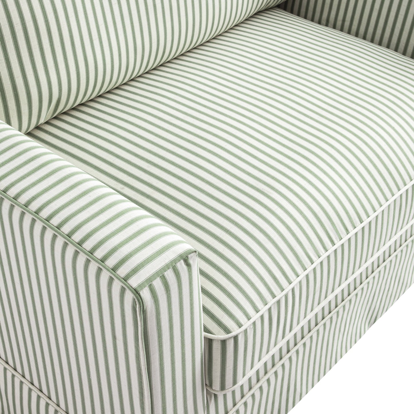 Fitz Skirted Loveseat, Sage Striped Linen Blend