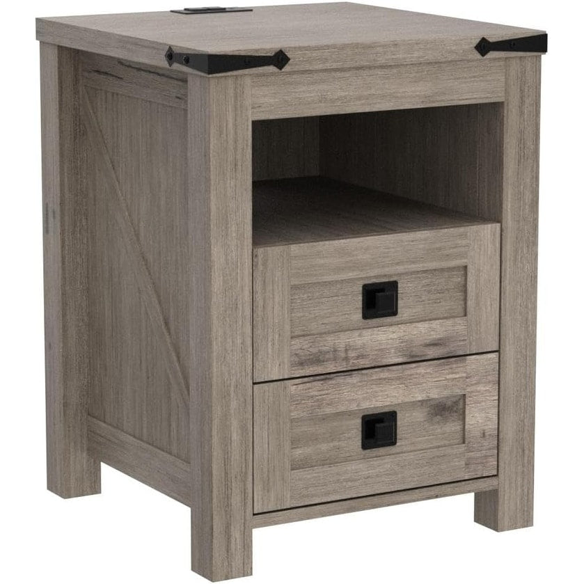 Farmhouse Nightstand with Charging Station, End Table, Side Table