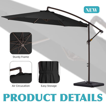 10 ft Steel Crank-lift Cantilever Umbrella With Weighted Base