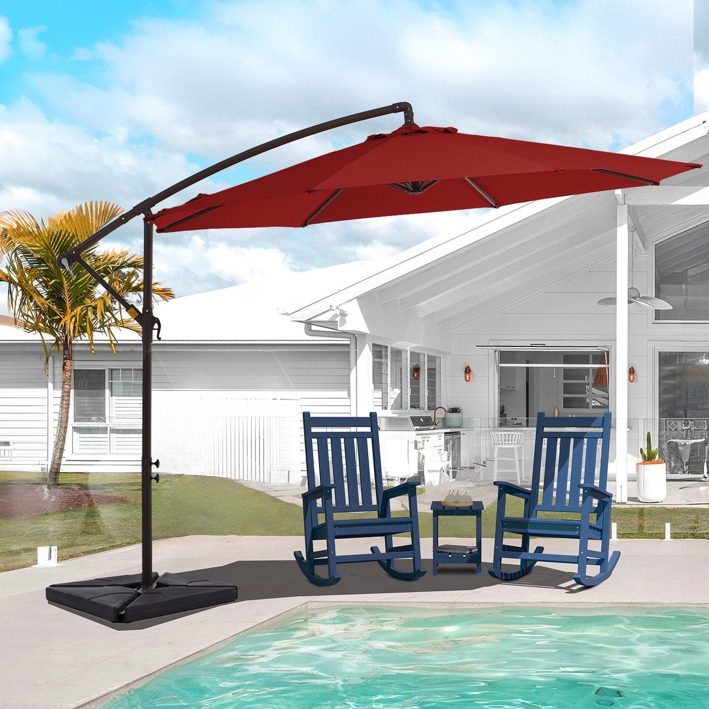 10 ft Steel Crank-lift Cantilever Umbrella With Weighted Base