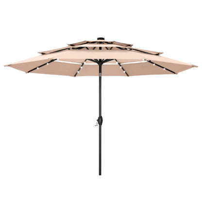 MAISON ARTS 10ft 3 Tier Auto-tilt Patio Umbrella Outdoor Double Vented Umbrella with LED Lights