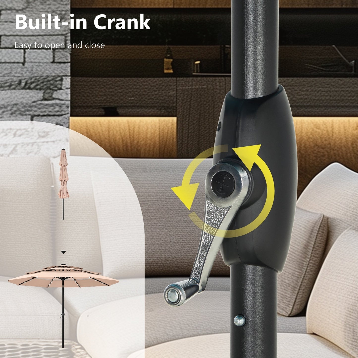 MAISON ARTS 10ft 3 Tier Auto-tilt Patio Umbrella Outdoor Double Vented Umbrella with LED Lights