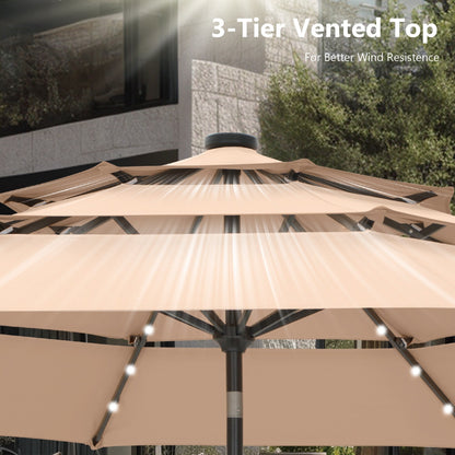 MAISON ARTS 10ft 3 Tier Auto-tilt Patio Umbrella Outdoor Double Vented Umbrella with LED Lights