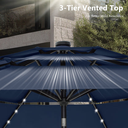 MAISON ARTS 10ft 3 Tier Auto-tilt Patio Umbrella Outdoor Double Vented Umbrella with LED Lights
