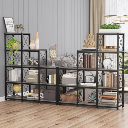 12 Shelves Ladder Bookshelf, Industrial Corner Bookshelf