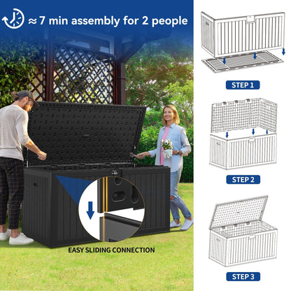 120-260 Gallons Large Resin Water Resistant Lockable Deck Box