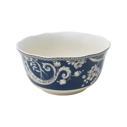 222 Fifth Adelaide 16-Piece Porcelain Dinnerware Set with Round Plates, Bowls, and Mugs, Dark Blue