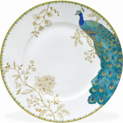 222 Fifth Peacock Garden 16-Piece Porcelain Dinnerware Set with Round Plates, Bowls, and Mugs, White