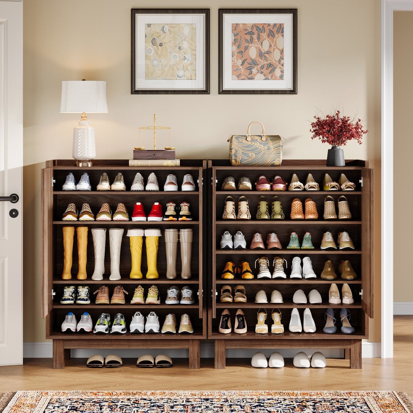 24 Pairs Shoe Storage Cabinet with Door for Entryway Living Room