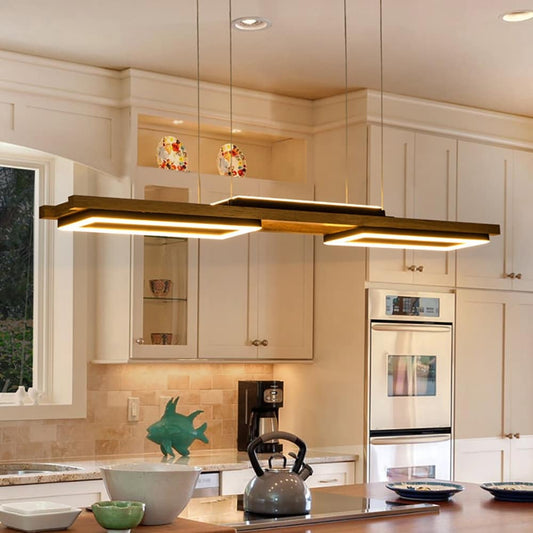 3/5-Light Integrated LED Linear Wood Chandelier Kitchen Island Pendant Light