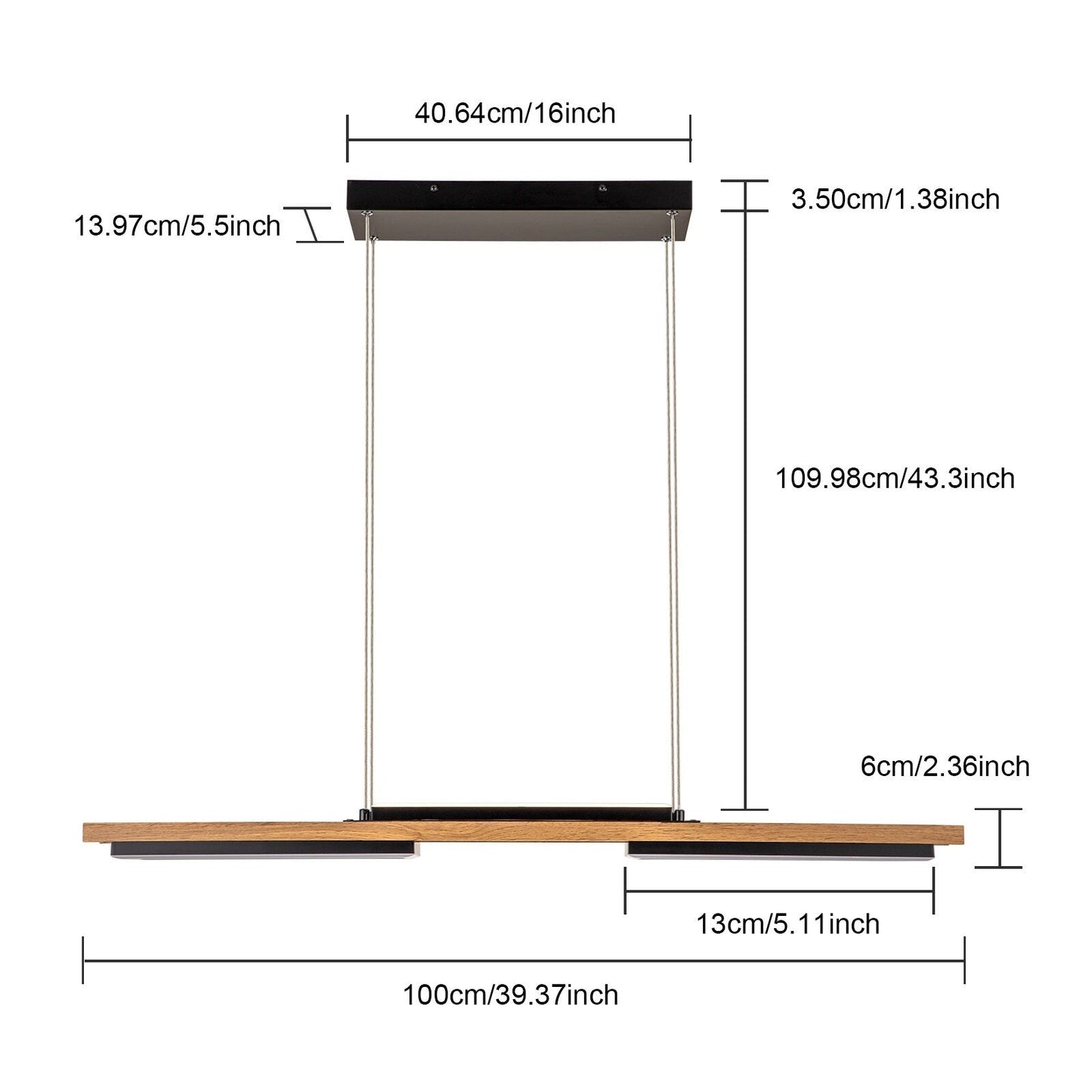 3/5-Light Integrated LED Linear Wood Chandelier Kitchen Island Pendant Light