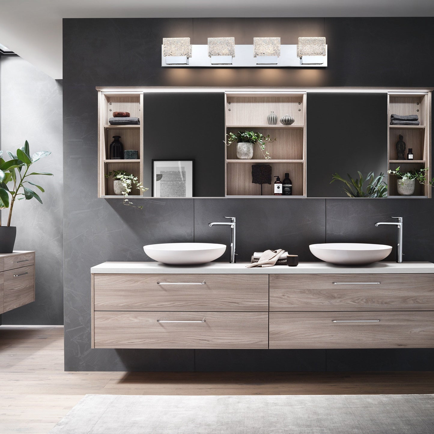 C Cattleya Stainless Steel 3000K Integrated LED Vanity Light with Art Glass Shades - Chrome