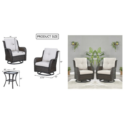 Gymojoy 3 Piece Outdoor Wicker Swivel Rocker with Cushion & Table