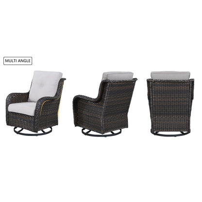 Gymojoy 3 Piece Outdoor Wicker Swivel Rocker with Cushion & Table