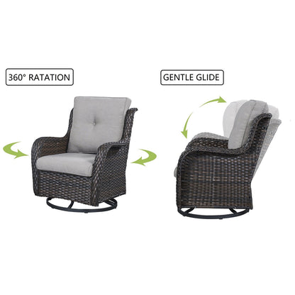 Gymojoy 3 Piece Outdoor Wicker Swivel Rocker with Cushion & Table