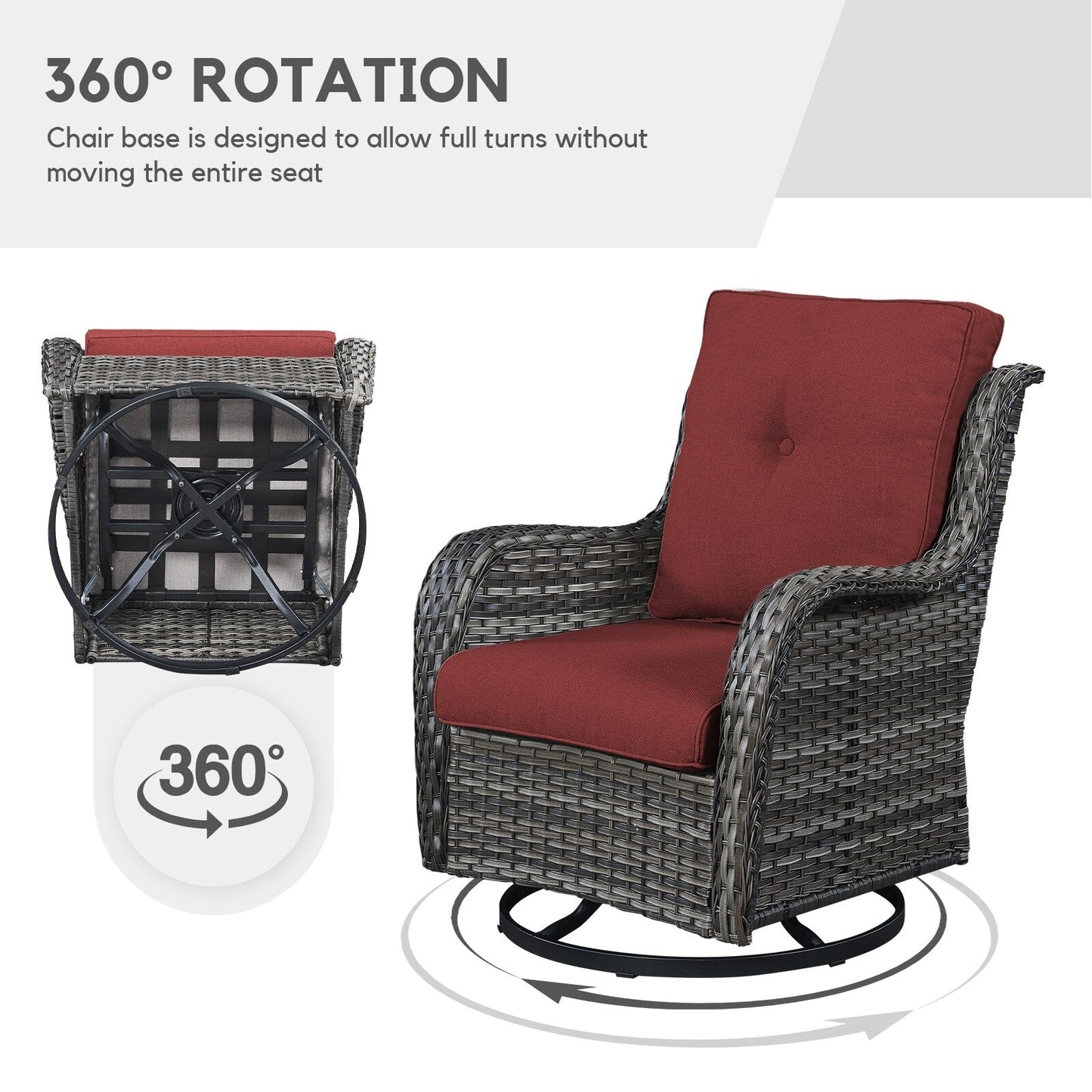Gymojoy 3 Piece Outdoor Wicker Swivel Rocker with Cushion & Table