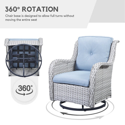 Gymojoy 3 Piece Outdoor Wicker Swivel Rocker with Cushion & Table