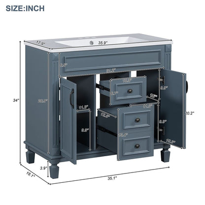36'' Modern Bathroom Vanity with Top Sink and Mirror Cabinet,2 Doors and 2 Drawers