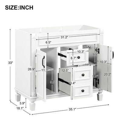 36'' Modern Bathroom Vanity with Top Sink and Mirror Cabinet,2 Doors and 2 Drawers