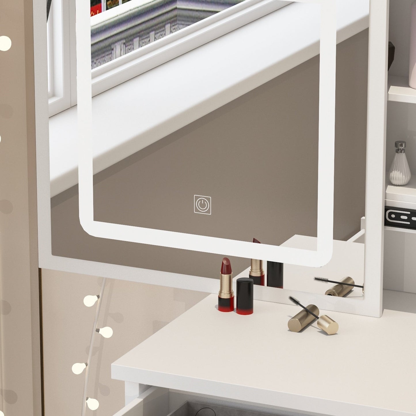 39.4'' Wide Makeup Vanity Set with Stool and Mirror