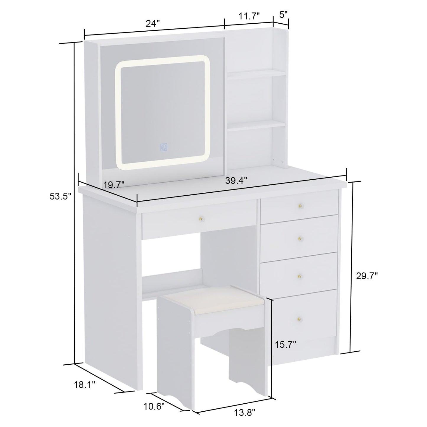 39.4'' W Dresser Makeup Vanity Set with Stool and Mirror Room