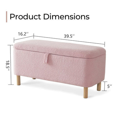 39.5 Off White Boucle Storage Ottoman Bench Sherpa Storage Bench Ottoman Foot Rest End of Bed for Living Room Bedroom,Wood Leg