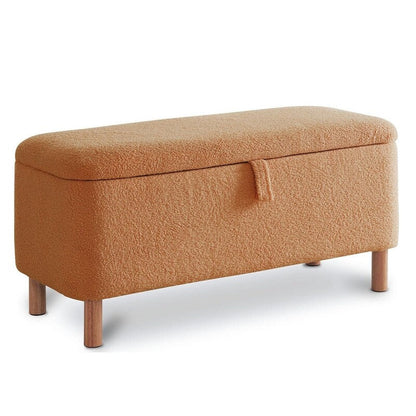 39.5 Off White Boucle Storage Ottoman Bench Sherpa Storage Bench Ottoman Foot Rest End of Bed for Living Room Bedroom,Wood Leg