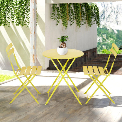 3pc Metal Folding Bistro Set, Weather-Resistant Outdoor/Indoor Conversation Set for Patio, Yard, Garden