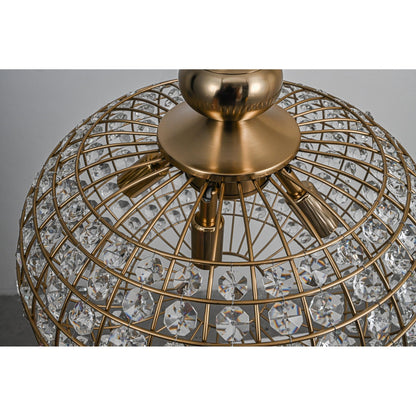 Retro French 4/5-Light Antique Brass Globe Crystal Chandelier Kitchen Island Pendant