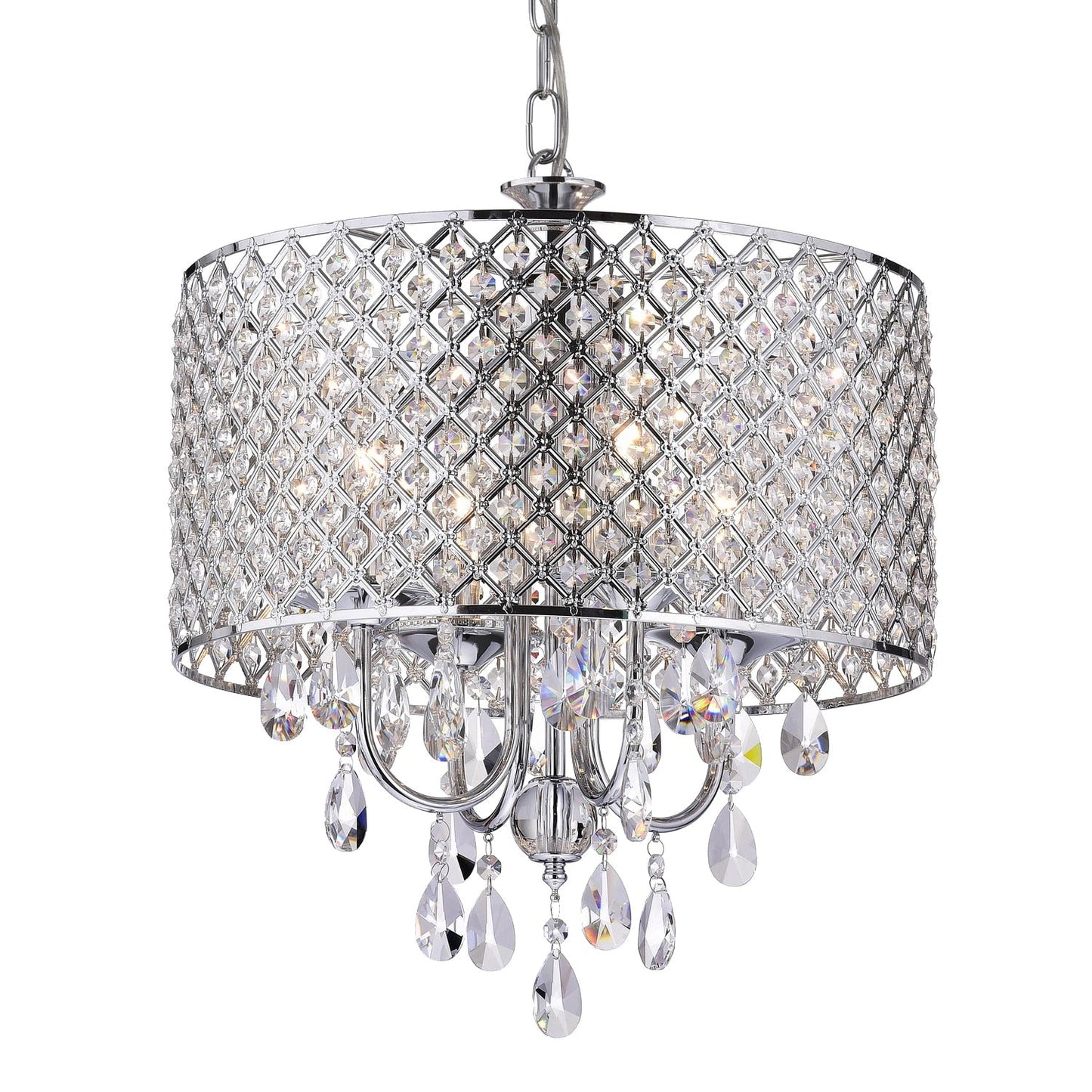 Round Beaded Drum Chandelier with Hanging Crystals
