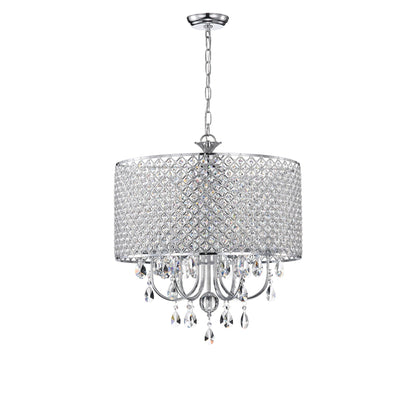 Round Beaded Drum Chandelier with Hanging Crystals