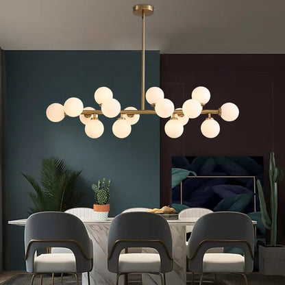 40 in. Linear Mid Century Modern Chandelier 16-Light Gold Brass Sputnik Pendant Light with Frosted Glass Globe for Dining Room
