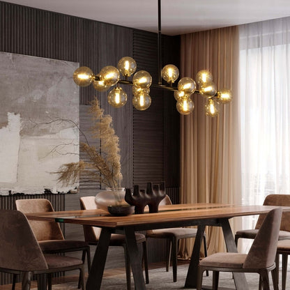 40 in. Linear Mid Century Modern Chandelier 16-Light Gold Brass Sputnik Pendant Light with Frosted Glass Globe for Dining Room