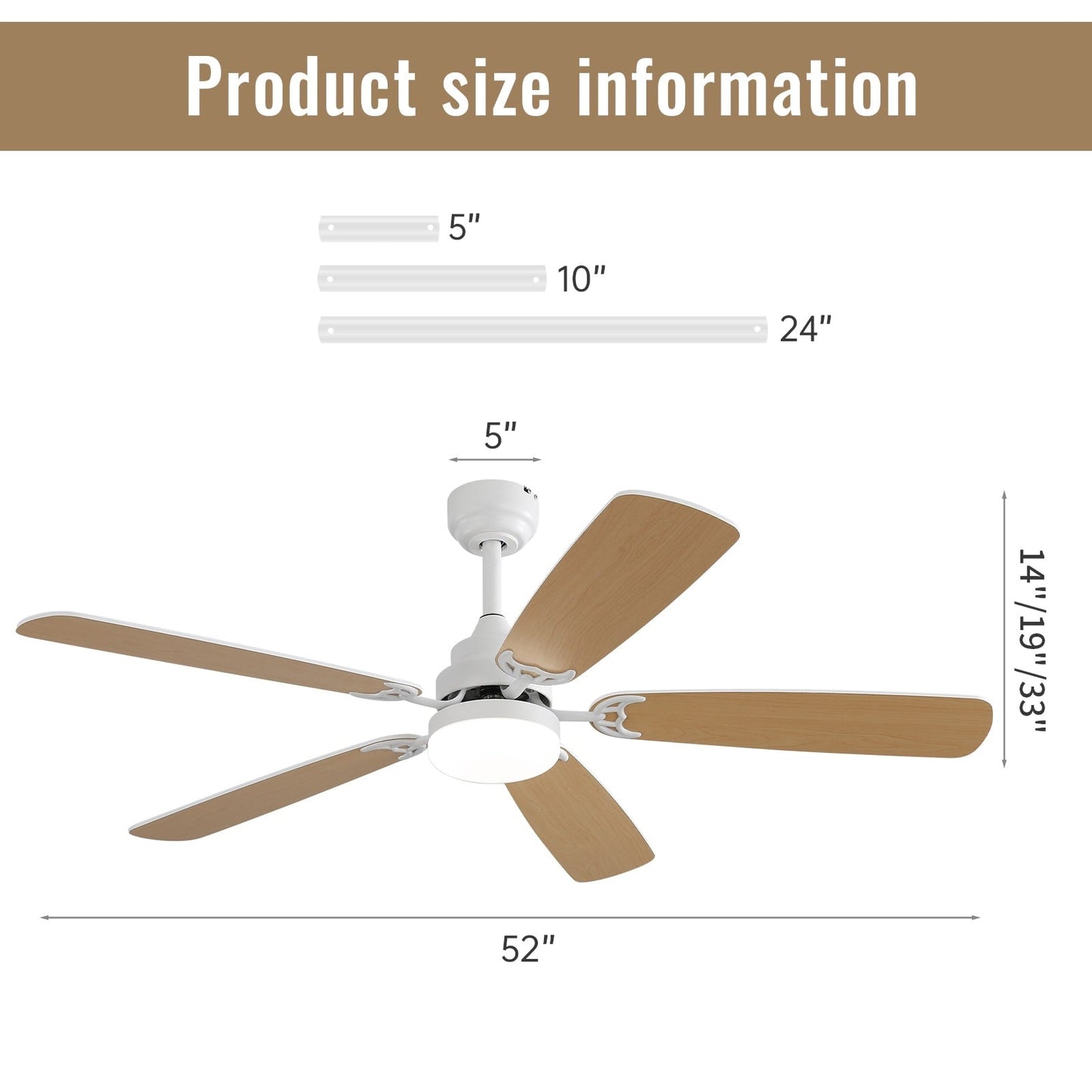 48 and 52 Integrated LED Ceiling Fan with Light and Remote, Reversible DC Motor