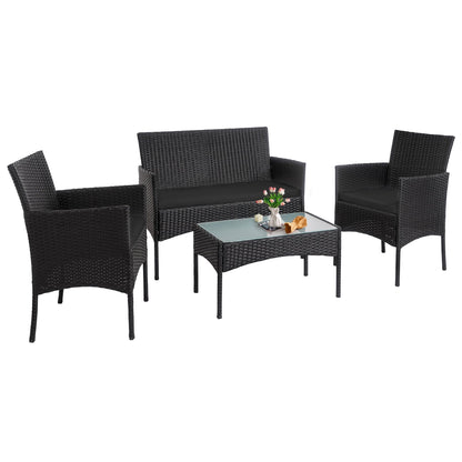 4 Piece Patio Conversation Wicker Furniture Set, Outdoor Rattan Sectional Furniture Set With Cushions
