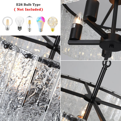 5-Light Modern Round Drum Chandelier, Classic Semi Flush Mount Chandelier, Kitchen Island Pendant Light for Dining Room