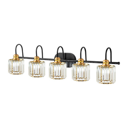 5-Light Glam Linear Dimmable Crystal Bathroom Vanity Lights with Cylinder Crystal Shade