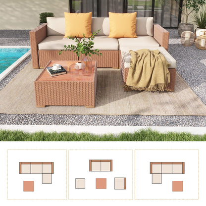 5-piece Outdoor Wicker Sectional Sofa Set with Cushions
