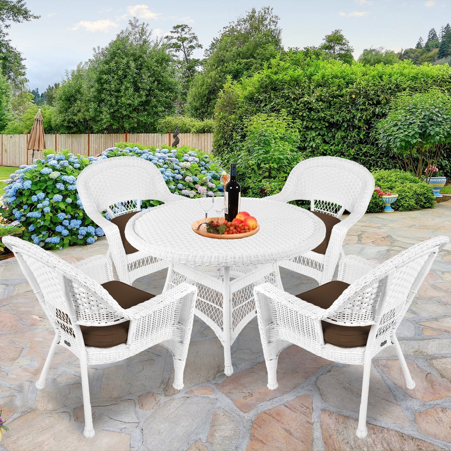 5-piece White Resin Wicker Dining Set