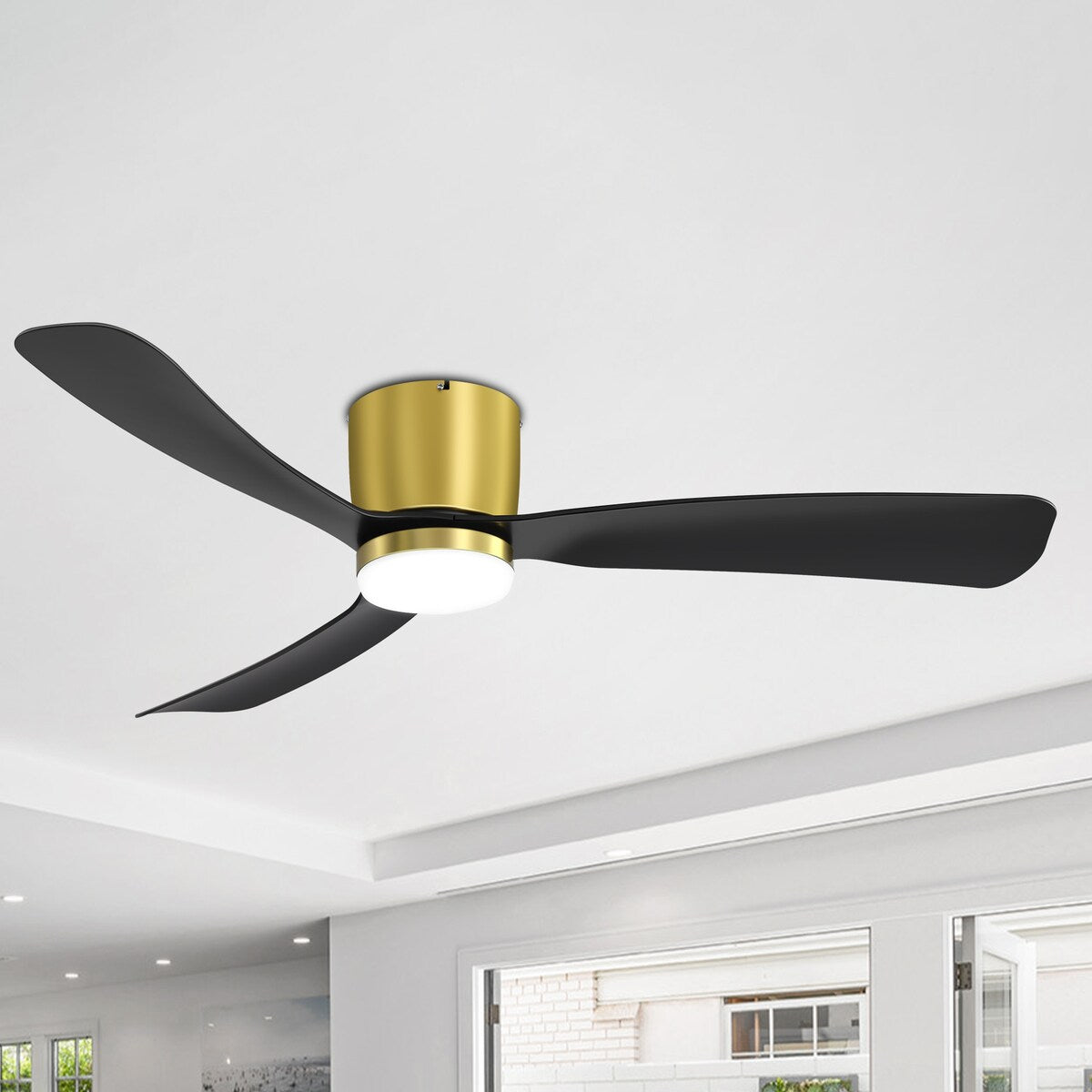 52 Inch Black/White Flush Mount LED Ceiling Fan with Lights Remote(3-Blade)