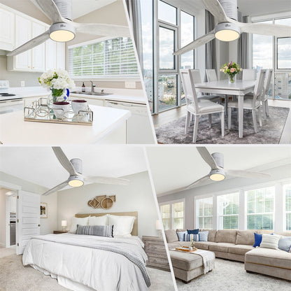 52 Inch Farmhouse Style Flush Mount Ceiling Fan with Light and Remote Control, Reversible DC Motor