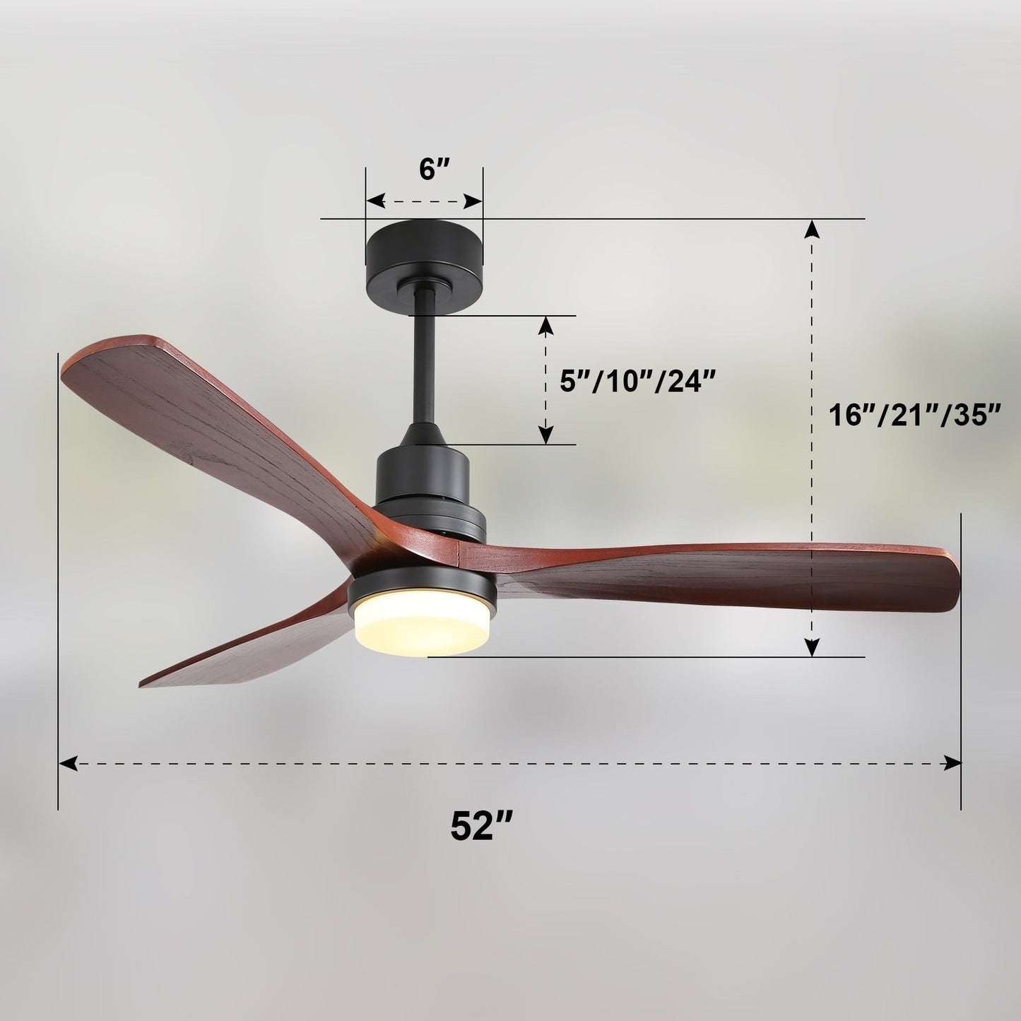 Sofucor 52 Indoor Wood Ceiling Fan Light with Remote, Integrated Light Optional