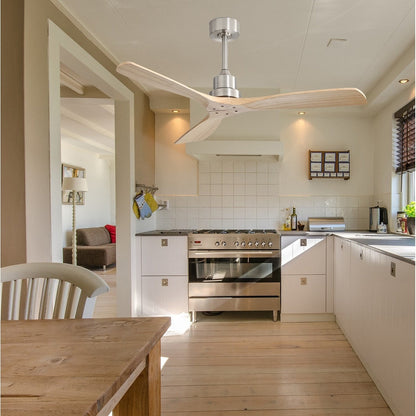 52 inch Modern Solid Wood / ABS Ceiling Fan With Remote Control(No Light),6 WInd Speed,Reversible Airflow